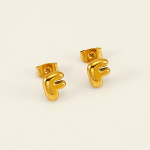 1 paire de boucles d'Couleur oreilles à tige pour femme en acier titane plaqué Couleur or 18 carats avec lettre F élégante série simple h5 